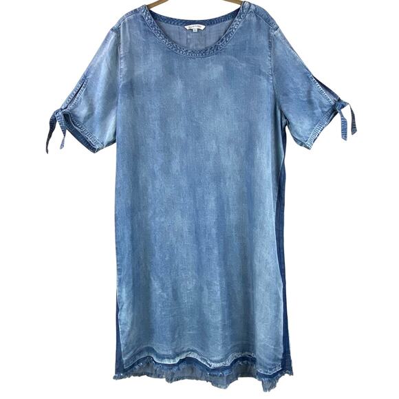 John Mark Dresses & Skirts - John Mark Chambray Shift Dress Size L Art To Wear Boho Lace Up Back